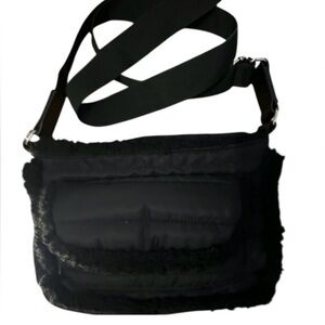 Aspen Black faux Fur-Trimmed Shoulder Crossbody Bag Puffer